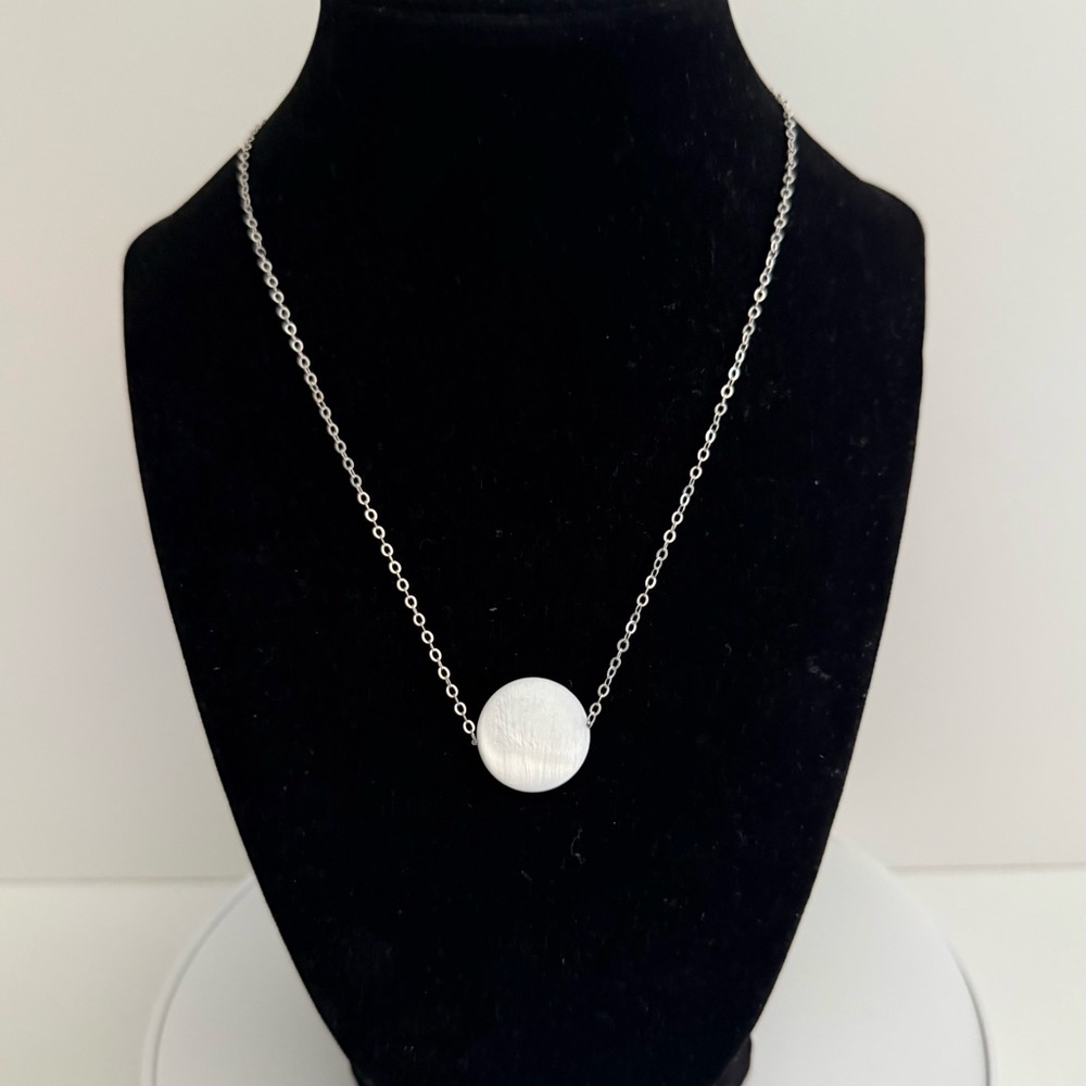 Sterling Silver Mother of Pearl Coin Pendant Necklace